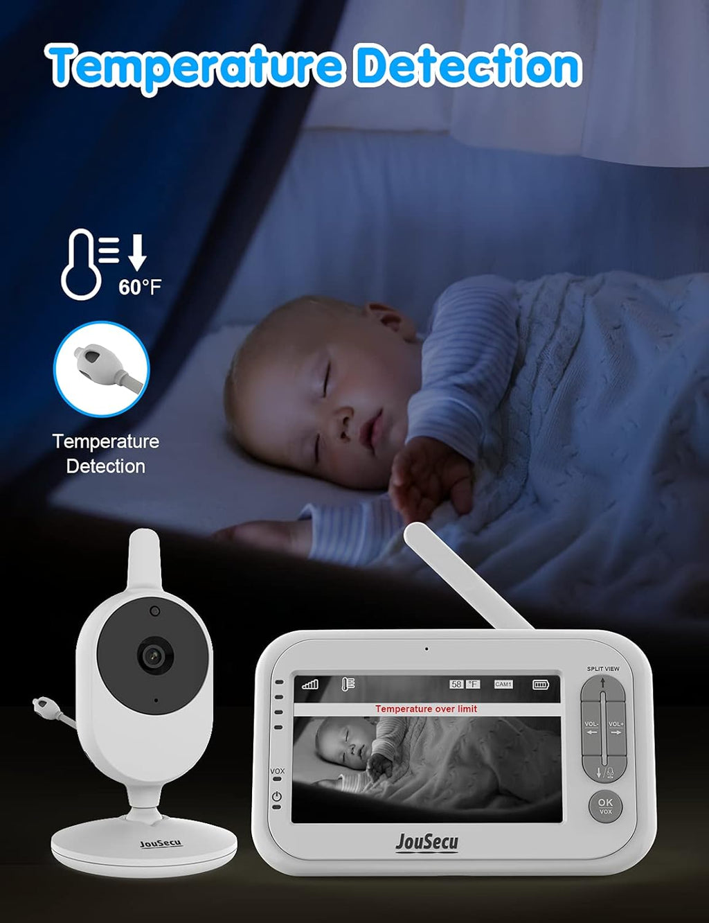 Baby Monitor with Camera and Audio 4.3 Inches LCD Split Screen P943