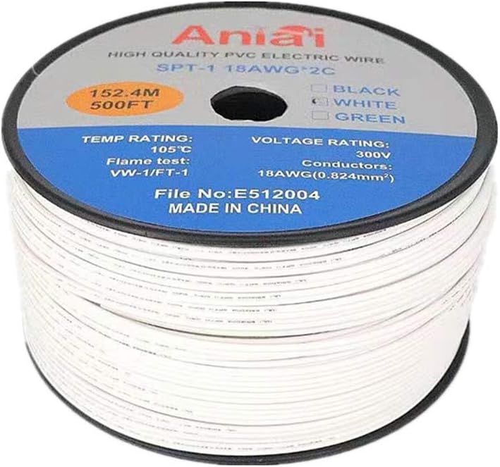 Commercial Grade 18 AWG 500 Foot Spool White Electrical Wire Z1001