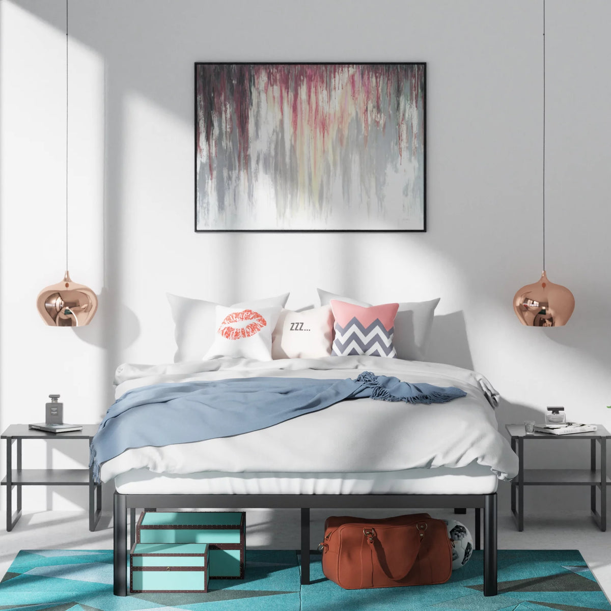 16" Metal Platform Bed Frame with Steel Slats, Twin N880