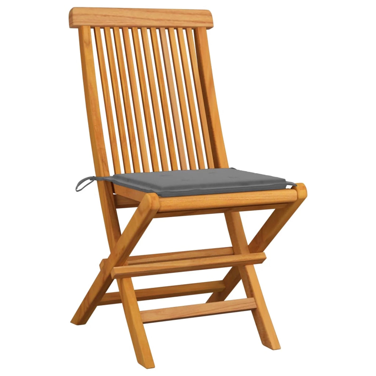 Set of 2 Gray Cushion Teak Wood Foldable Outdoor Dining Chair H73889