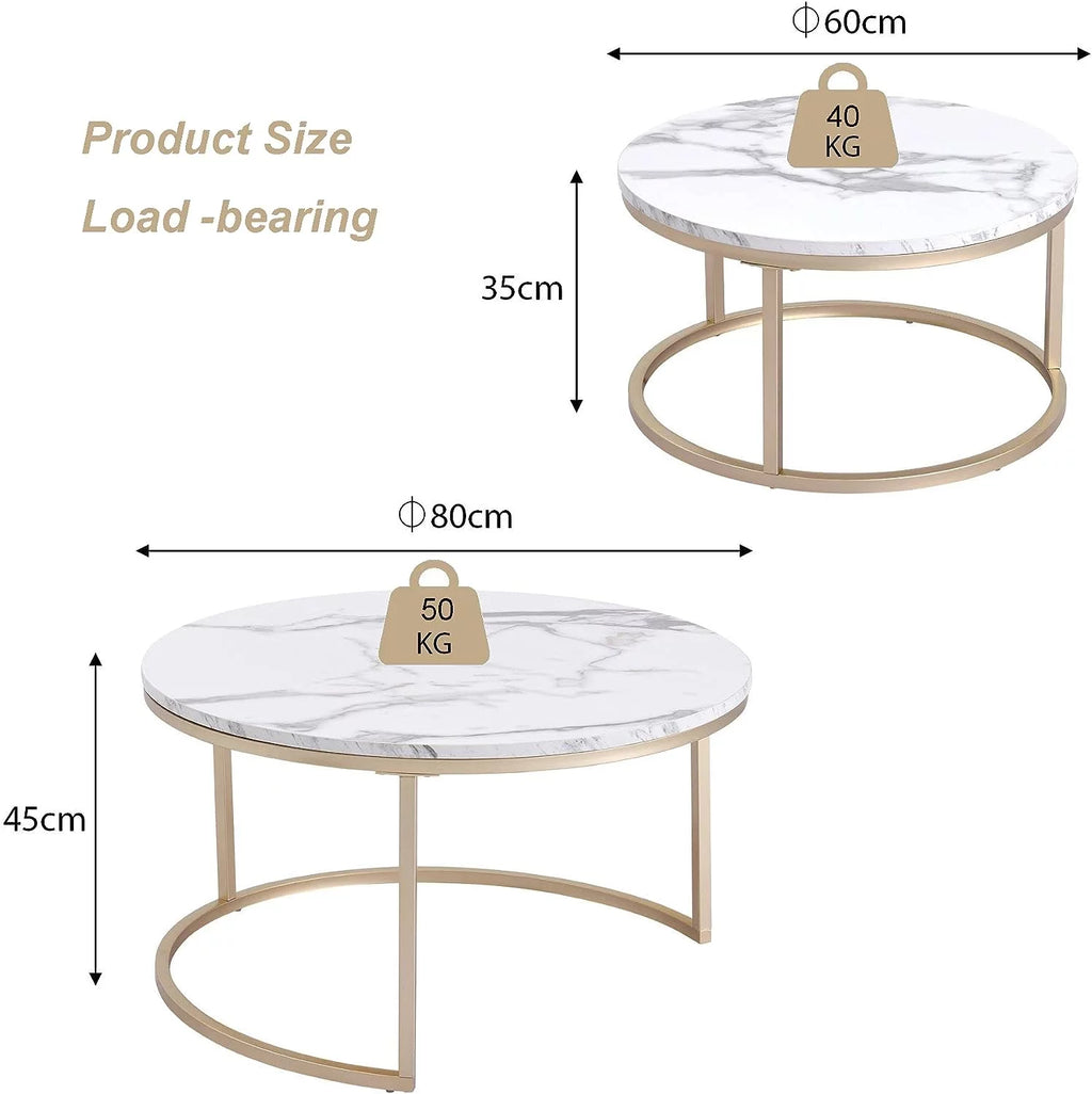 Round Nesting Coffee Tables Set of 2 Marble Black Metal V9914