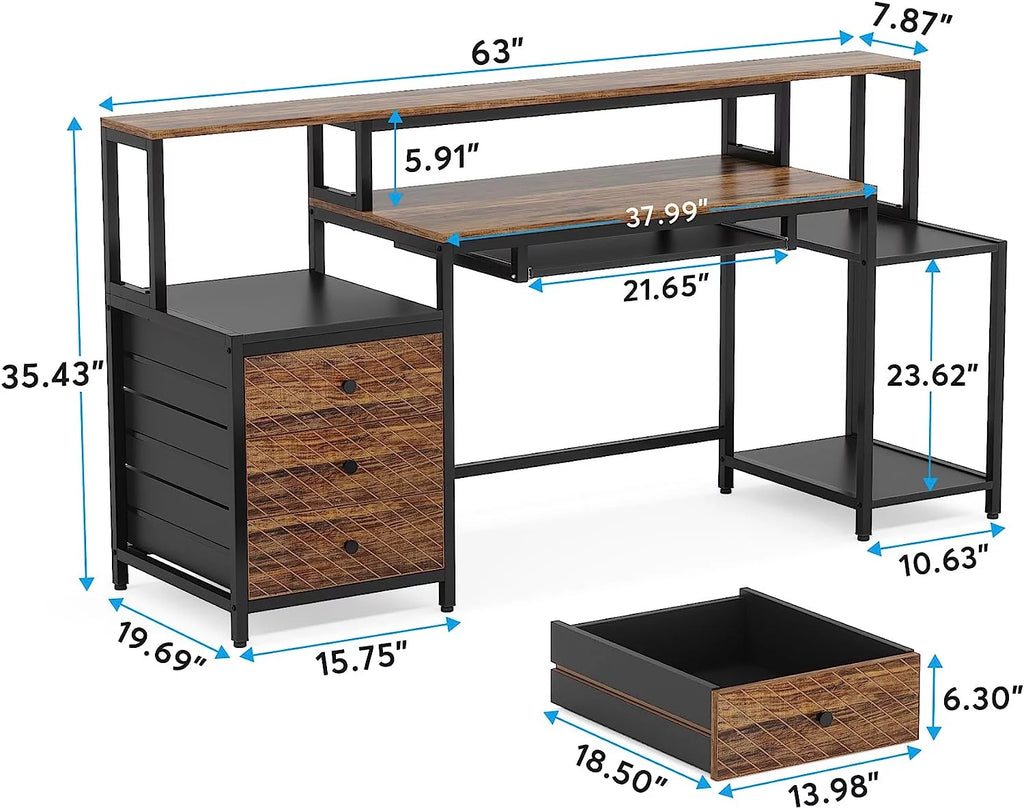 63 inches Computer Desk with 3 Drawers L43121