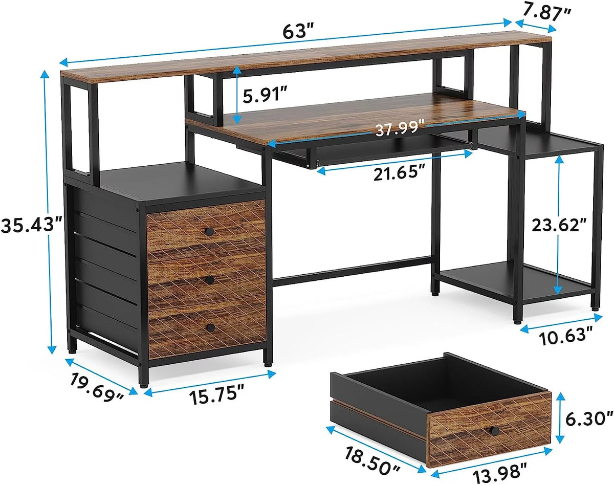 63 inches Computer Desk with 3 Drawers L43121