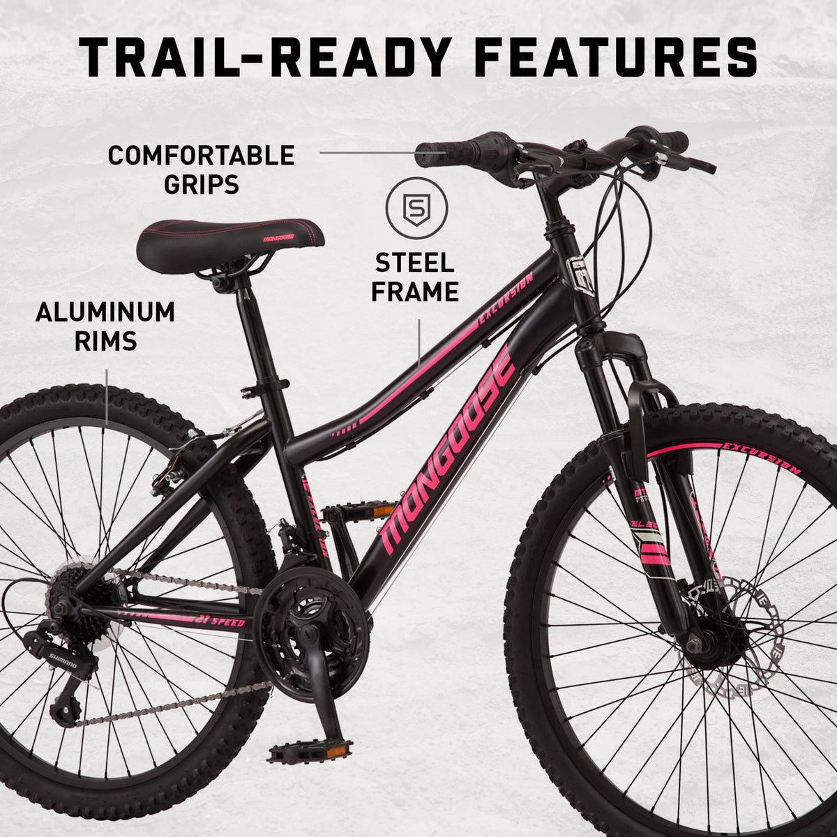 Black 24-in. 21 Speeds Mountain Bike Y6949