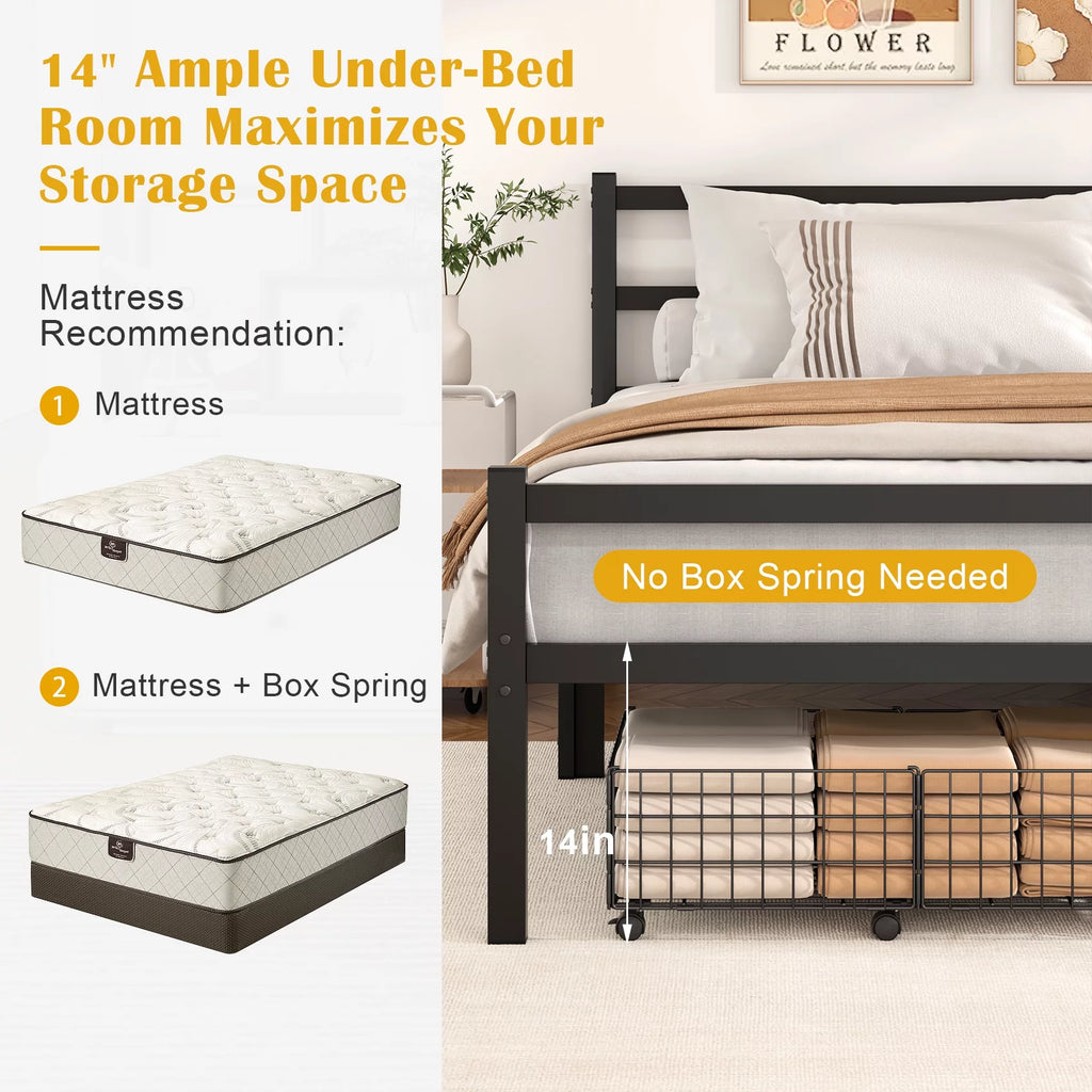 Queen Size Metal Platform Bed Frame with Headboard and Footboard K344026
