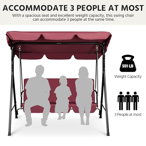 3-Seat Outdoor Swing Chair with Adjustable Canopy & Removable Cushion D7805