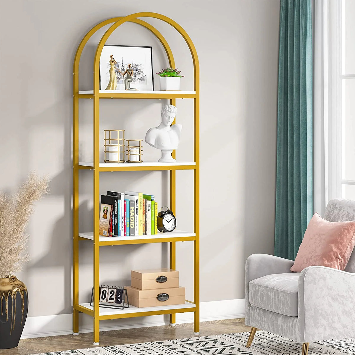 4-Tier 70.8" Arched Bookshelf with Metal Frame Q609321