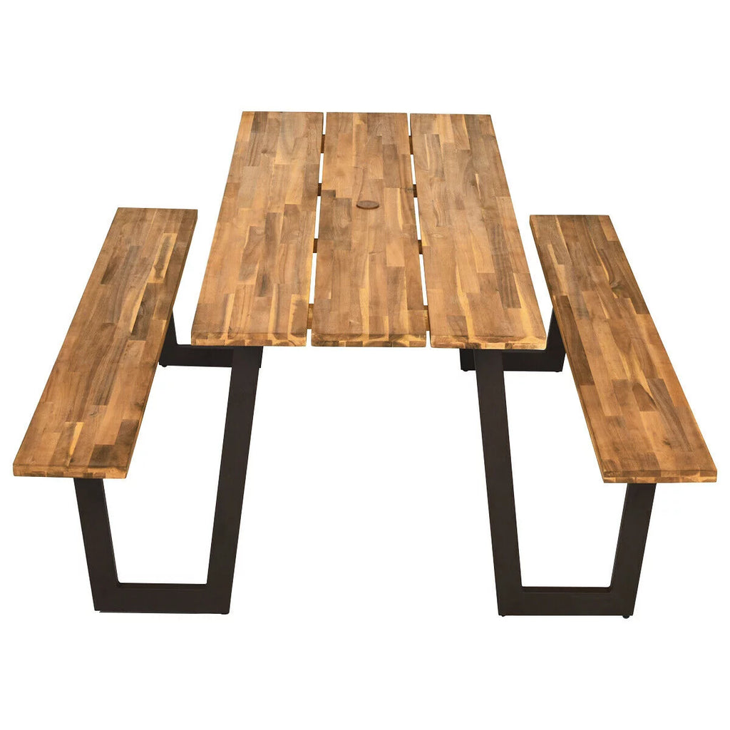 Wooden Picnic Table Bench Set with Umbrella Hole I827120