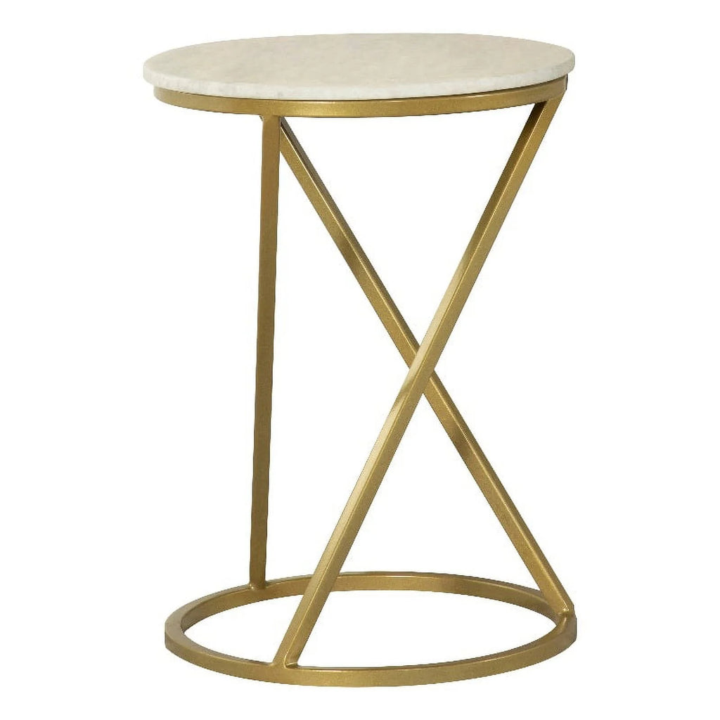 Round Accent Table with Marble Top White and Antique Gold U160140