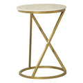 Round Accent Table with Marble Top White and Antique Gold U160140