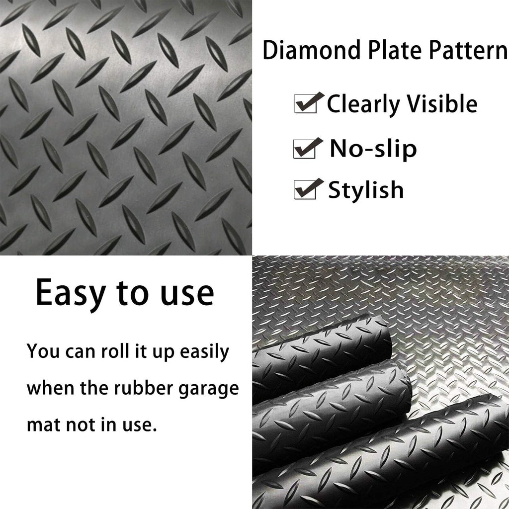 Black 3.3 x 16.5FT Heavy Duty Rubber Diamond Garage Floor Mat B170441