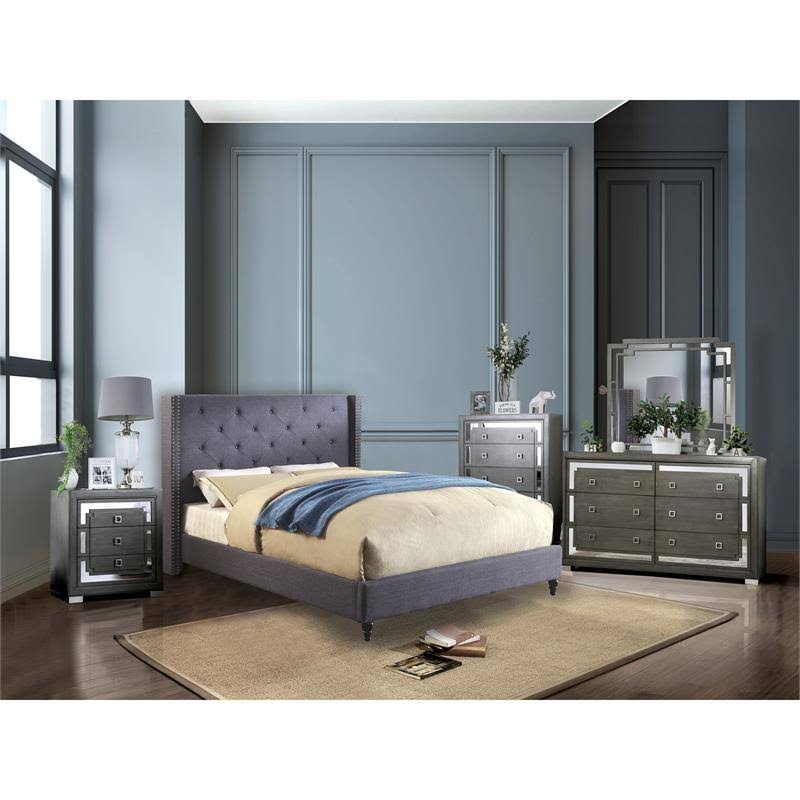 Blue Fabric and Wood Wingback California King Bed V64333