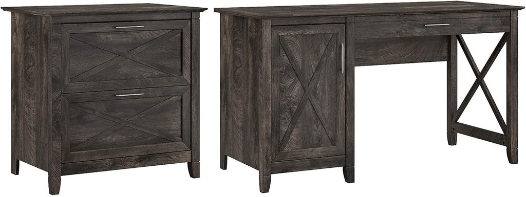 54W Cape Cod Gray Computer Desk with Storage and 2 Drawer File Cabinet G328