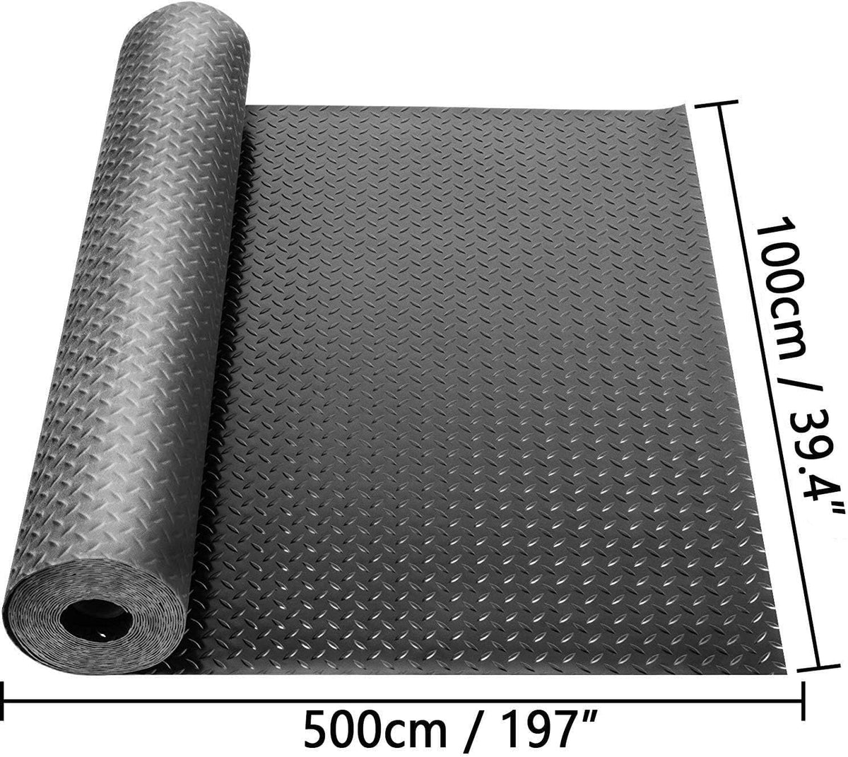 Black 3.3 x 16.5FT Heavy Duty Rubber Diamond Garage Floor Mat B170441