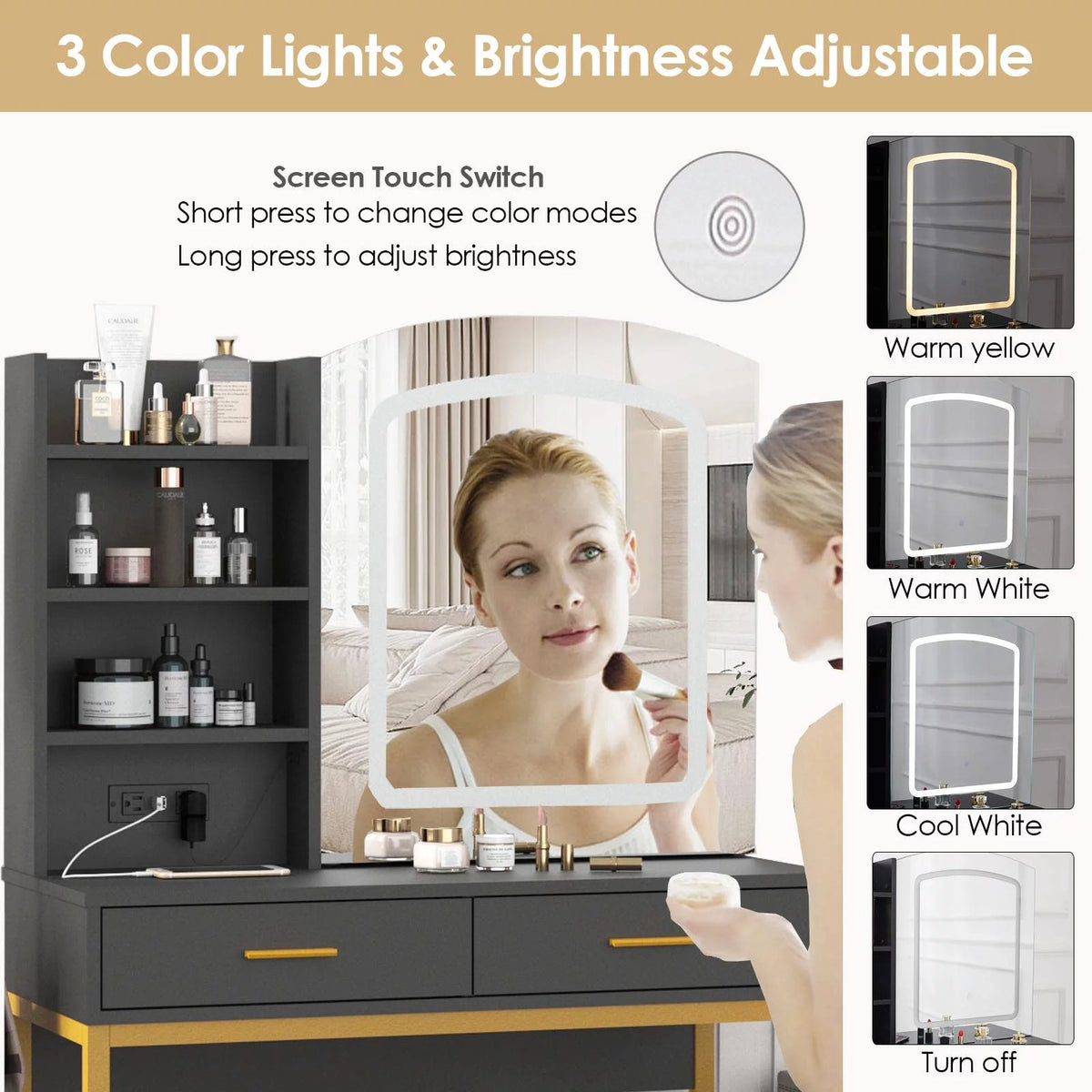 35 inch Vanity Desk with Lighted Mirror and Drawers R8120