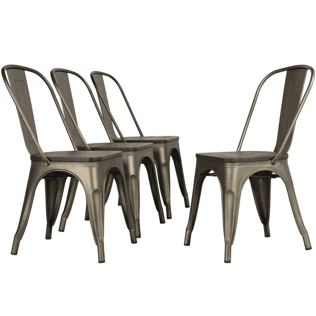 Metal Dining Chairs with Wooden Seat Set of 4 Z183