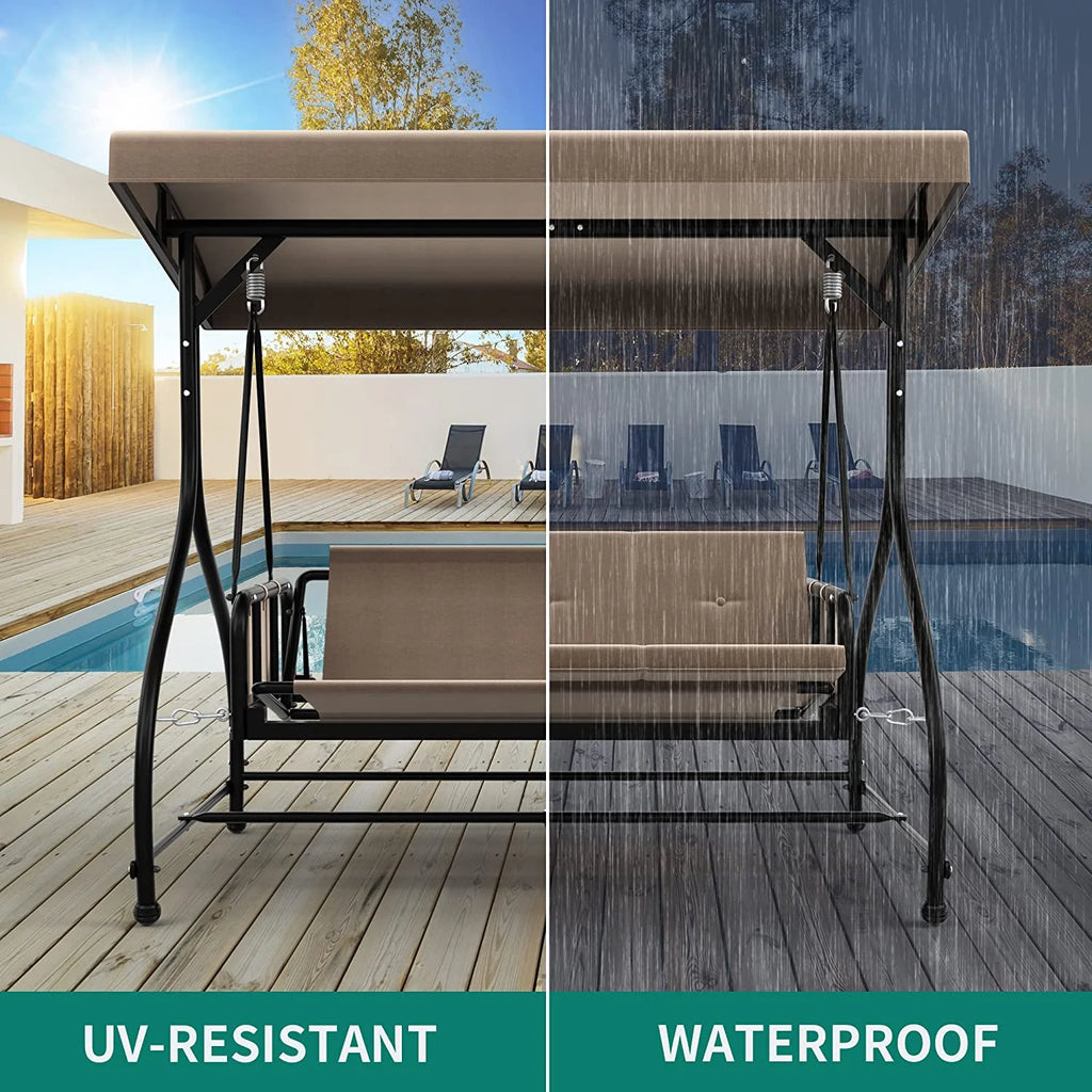 3 Person Outdoor Swing Chair with Adjustable Canopy and Cushion M573502