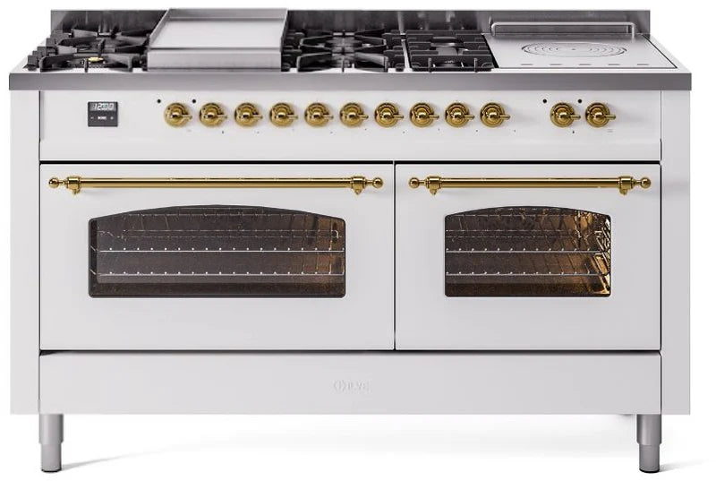 White Dual Fuel Natural Gas Range with Brass Trim B430
