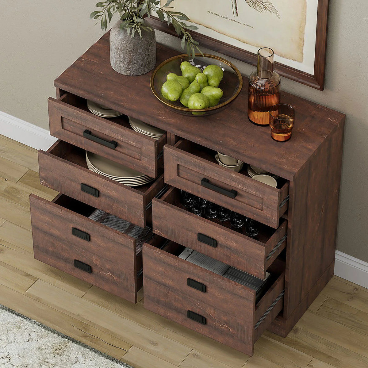 2 Pack 3 Drawers Rustic Brown Side Table V473