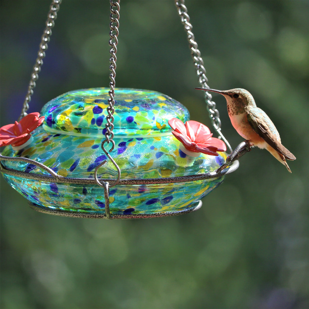 Artisan Glass Solar-Powered Hummingbird Feeder 16 oz V878