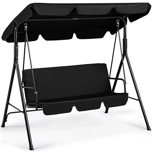 3-Seat Outdoor Swing Chair with Adjustable Canopy & Removable Cushion D7805