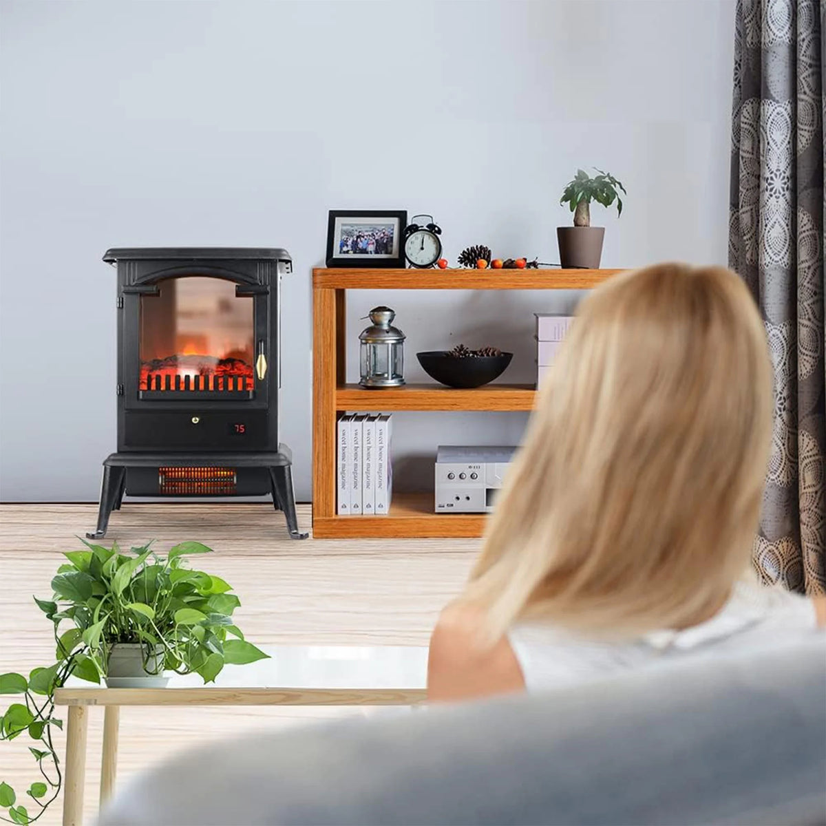 Freestanding Electric Fireplace Heater Stove with Remote (2 Pack) P15024