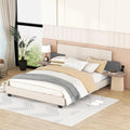 Queen Size Upholstered Platform Bed with Bedside Shelves and USB Charging T1758