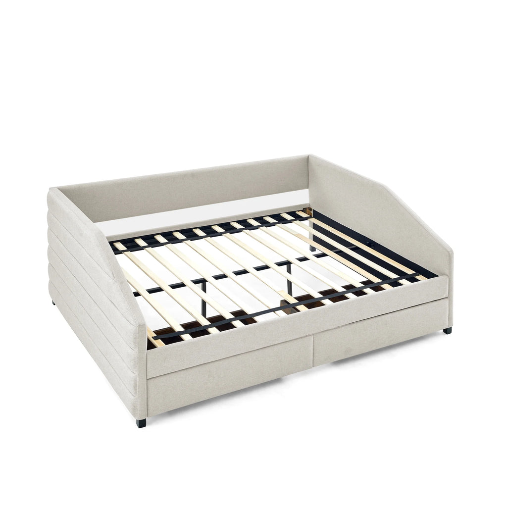 Queen Size Beige Linen Upholstered Daybed with Trundle G124036