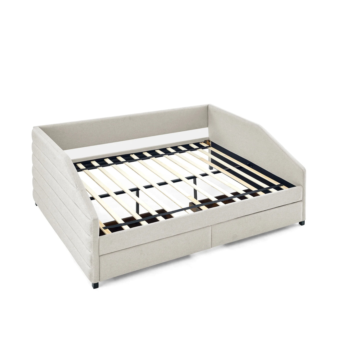 Queen Size Beige Linen Upholstered Daybed with Trundle G124036