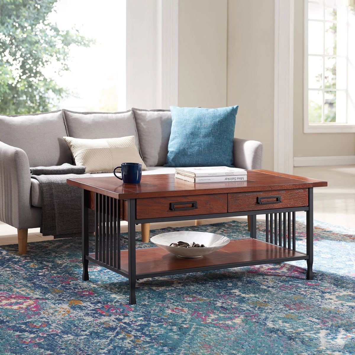 Rustic Two Drawer Coffee Table with Shelf H928224