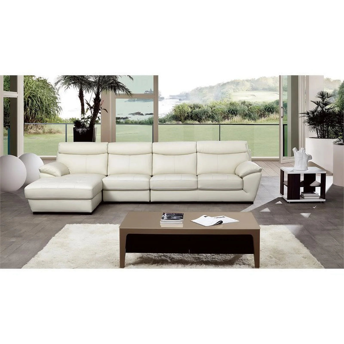 White Leather Left Side Facing Chaise Sectional H4150