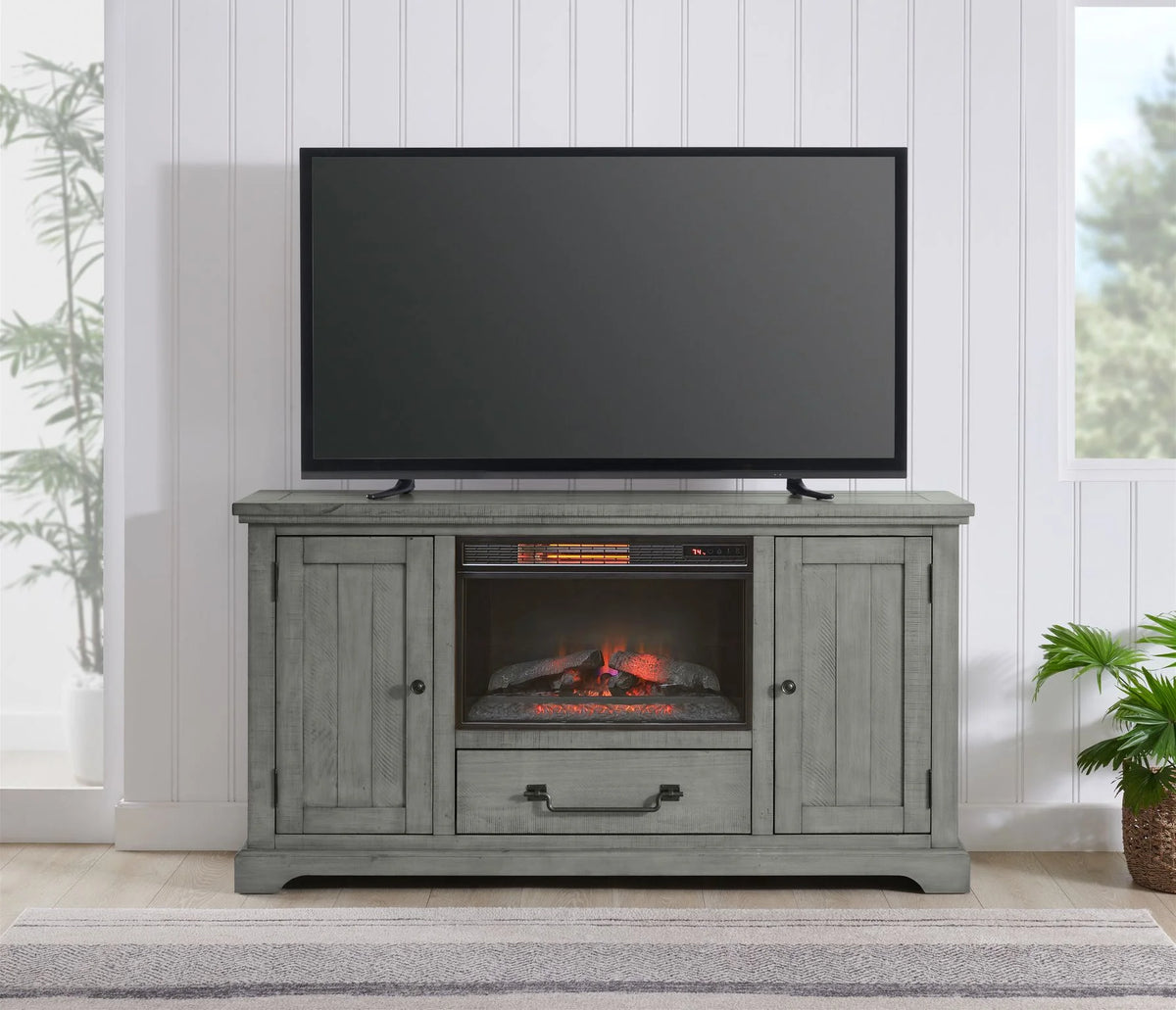 Solid Wood TV Stand with Fireplace X53207