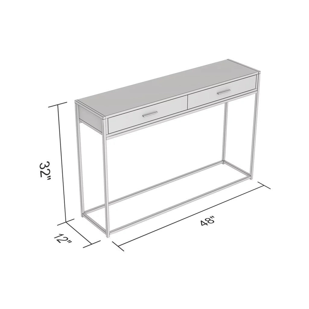 48"L 2-Drawers Black Metal Console Table Dark Grey Wood G8468