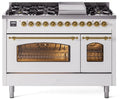 White Dual Fuel Propane Gas Range with Brass Trim L150