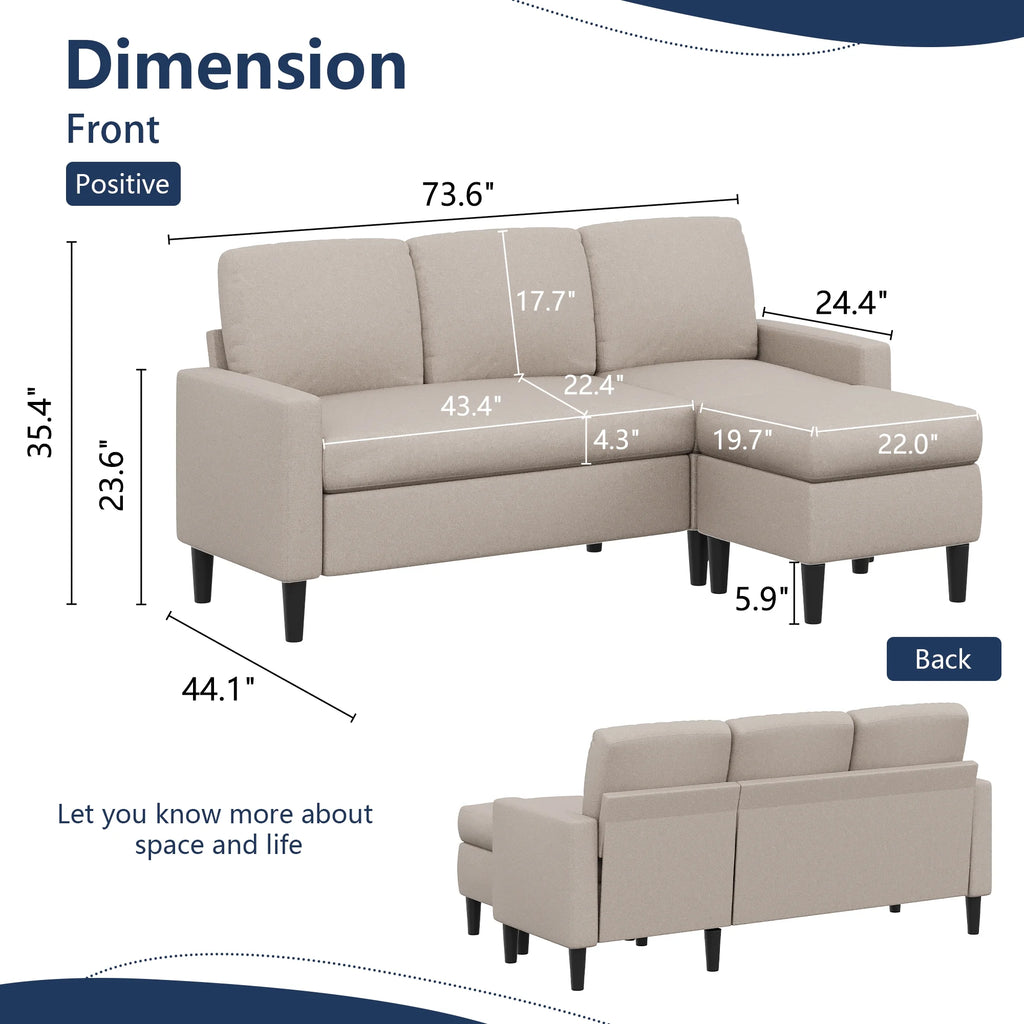 Convertible Sectional Sofa L-Shaped Linen Fabric Dark Gray J5725