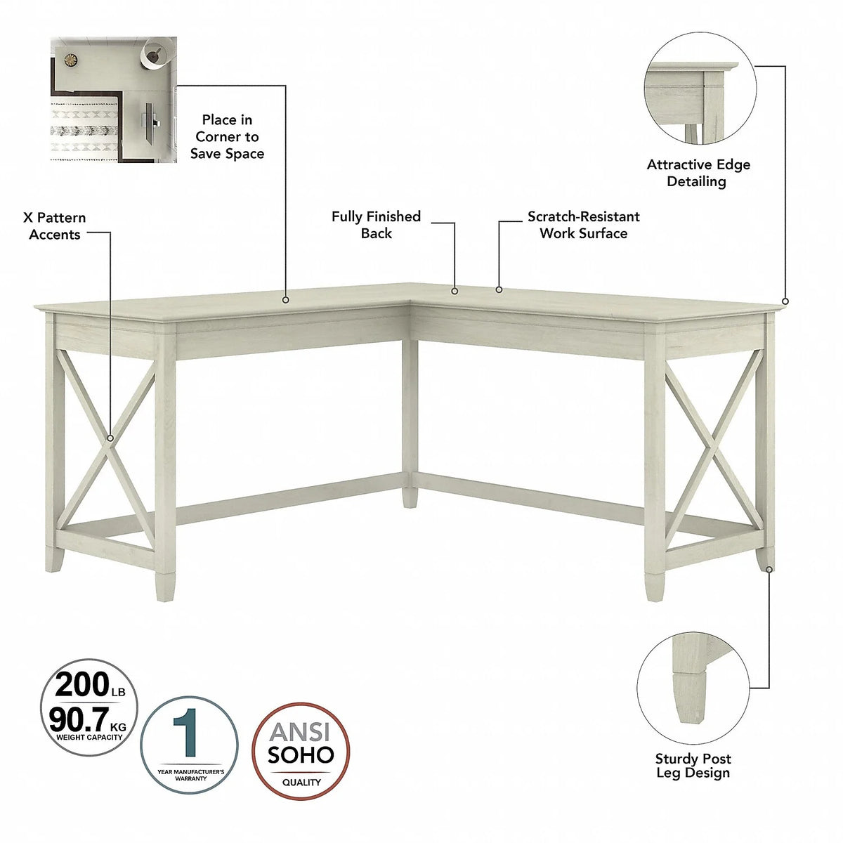 White Oak L-Shaped Desk and Chair Set H50607