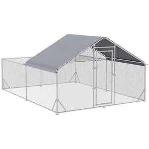 Metal Chicken Coop Walk-in Enclosure with Cover Q482635