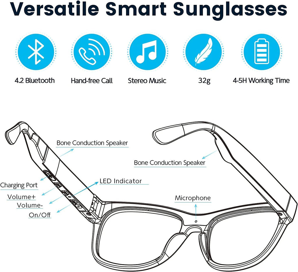 Bone Conduction Sunglasses with Open-Ear Headphones K8949