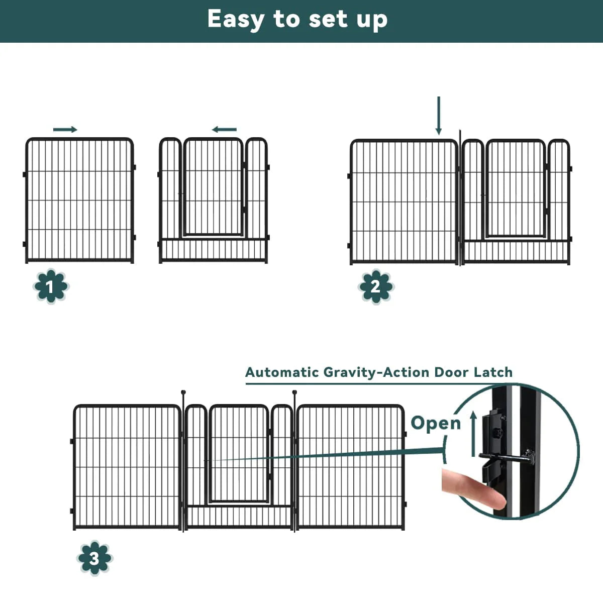 8 Panel Black Metal Garden Fence with Gate U7223