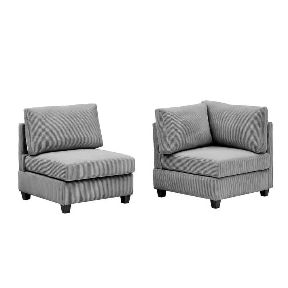 L-Shaped Grey Corduroy Sectional Sofa with Chaise Q9990