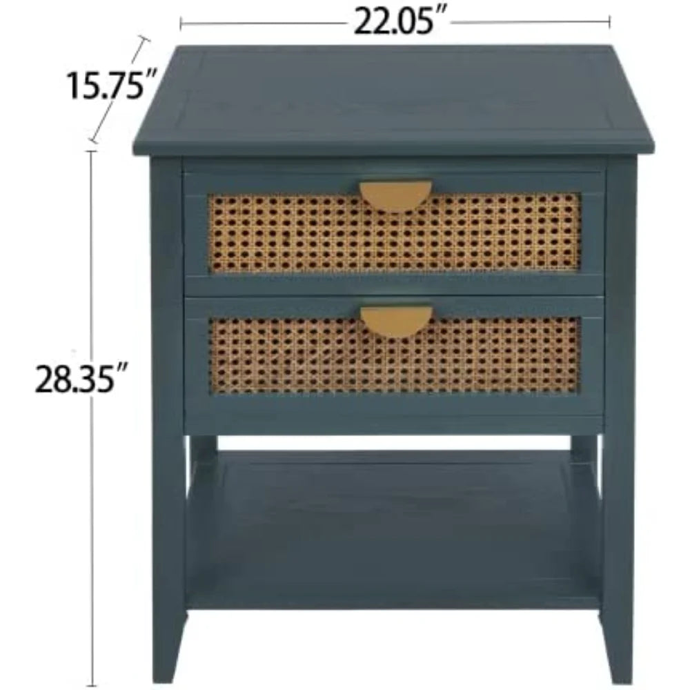 Natural Rattan 2 Drawer Side Table J321