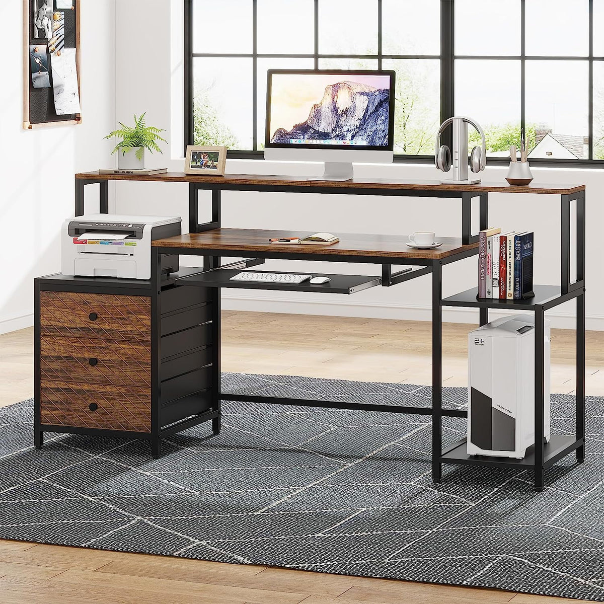63 inches Computer Desk with 3 Drawers L43121