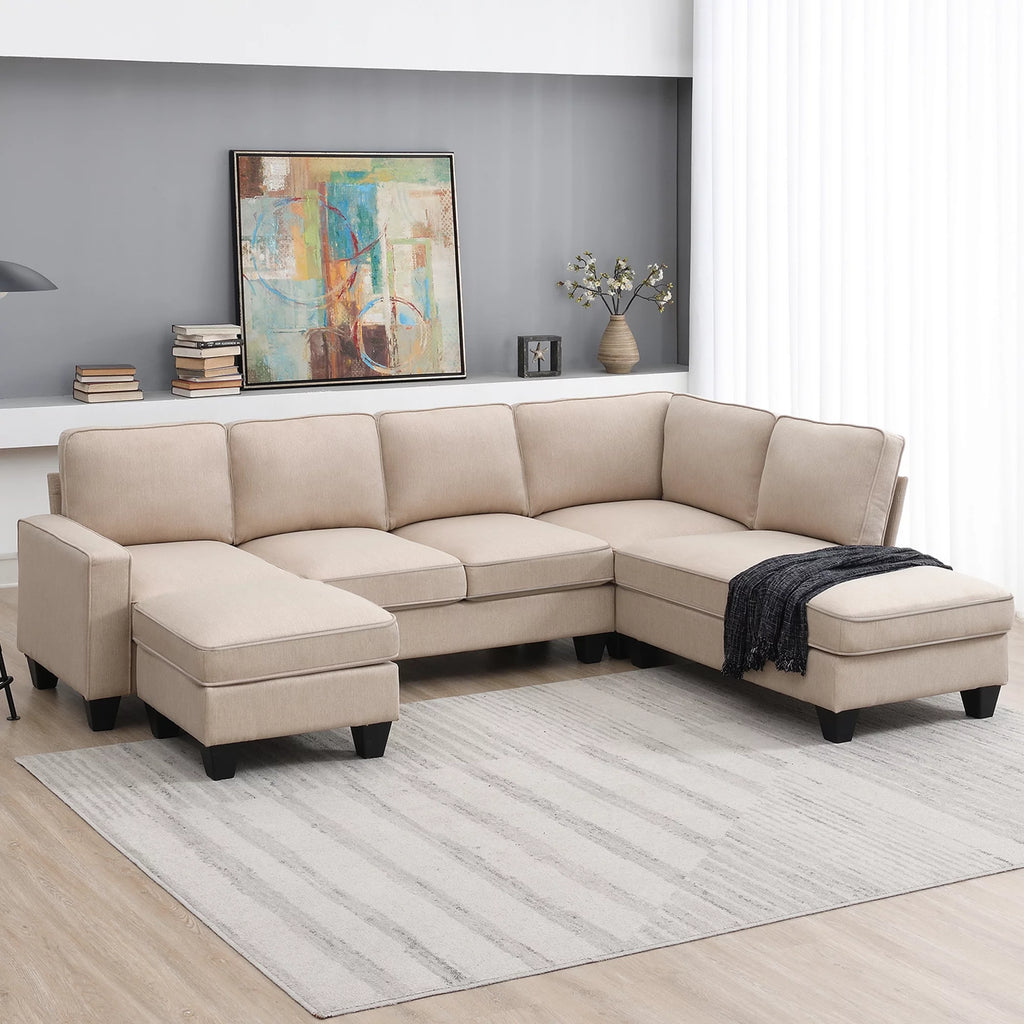 L Shaped Linen Sectional Sofa with Chaise N399153
