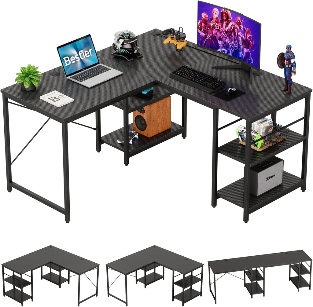 L Shaped Desk with Shelves 95.2 Inch Reversible Corner Computer Desk C219493