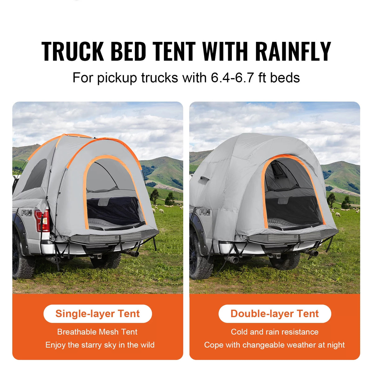 Waterproof Pickup Truck Bed Tent with Rainfly Carry Bag I4343