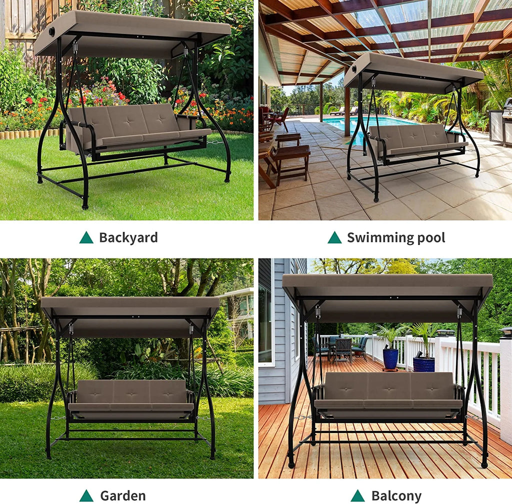 3 Person Outdoor Swing Chair with Adjustable Canopy and Cushion M573502