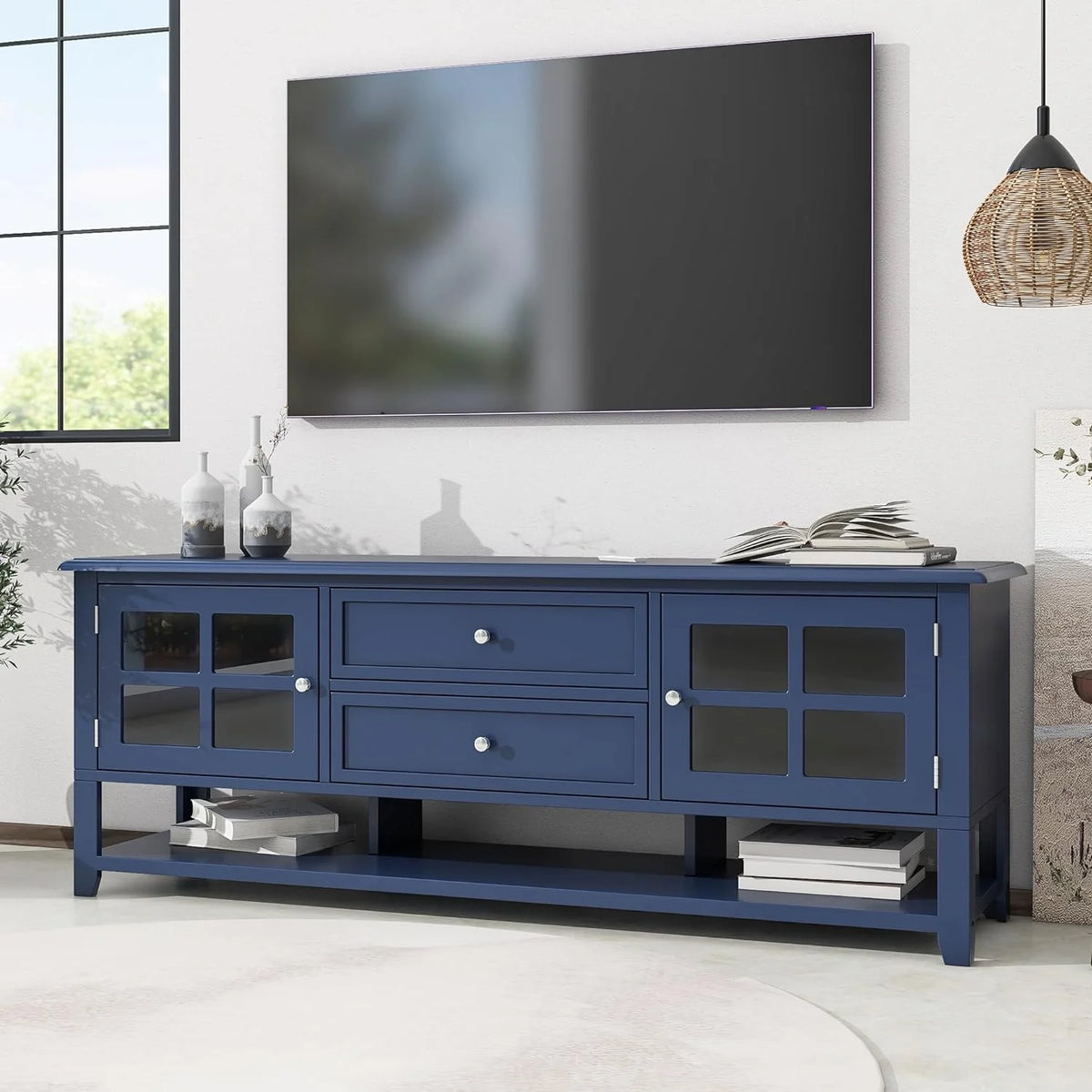 Blue TV Stand with 2 Drawers and Doors X613