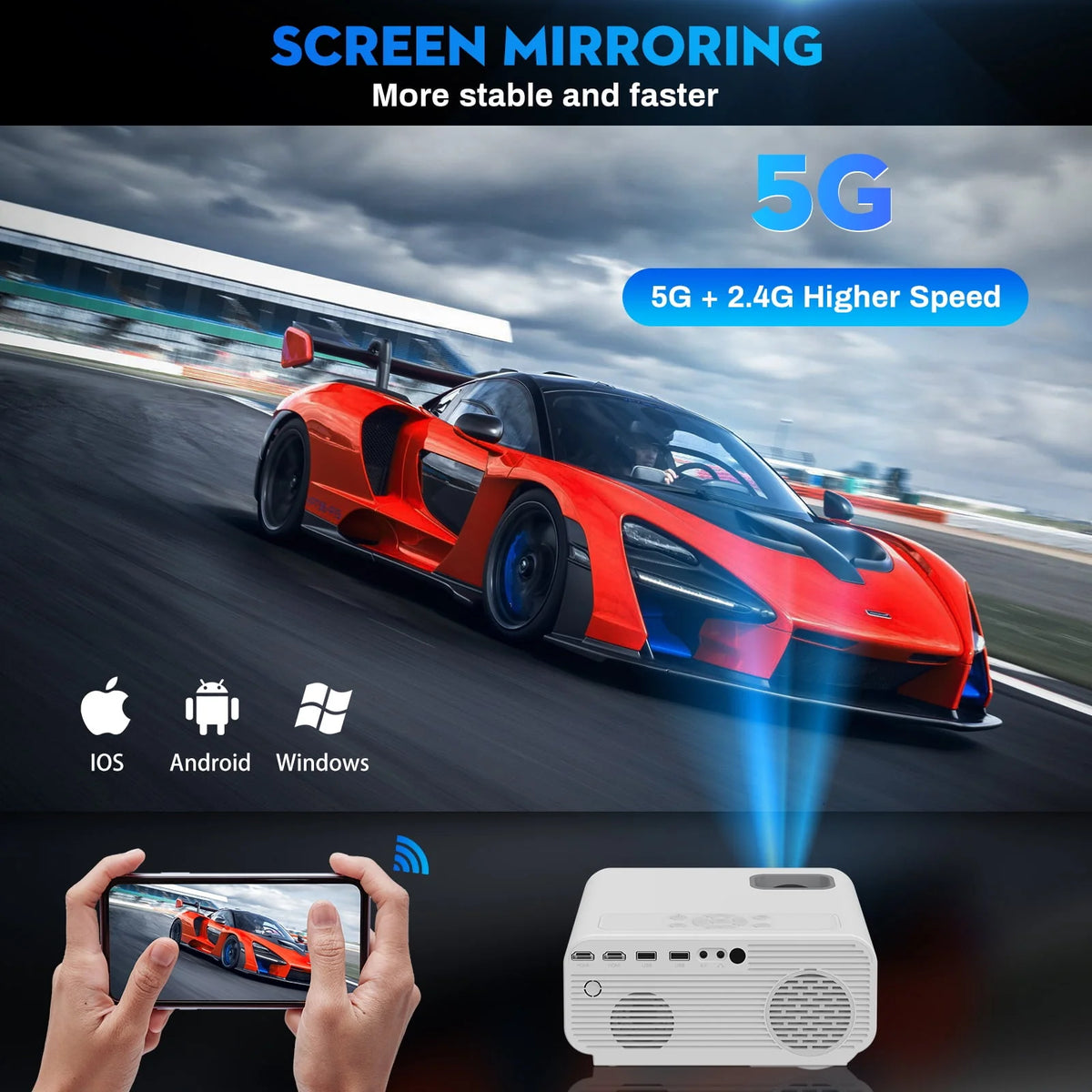 4K Portable Mini Projector with Wifi and Bluetooth Q811268