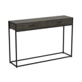 48"L 2-Drawers Black Metal Console Table Dark Grey Wood G8468