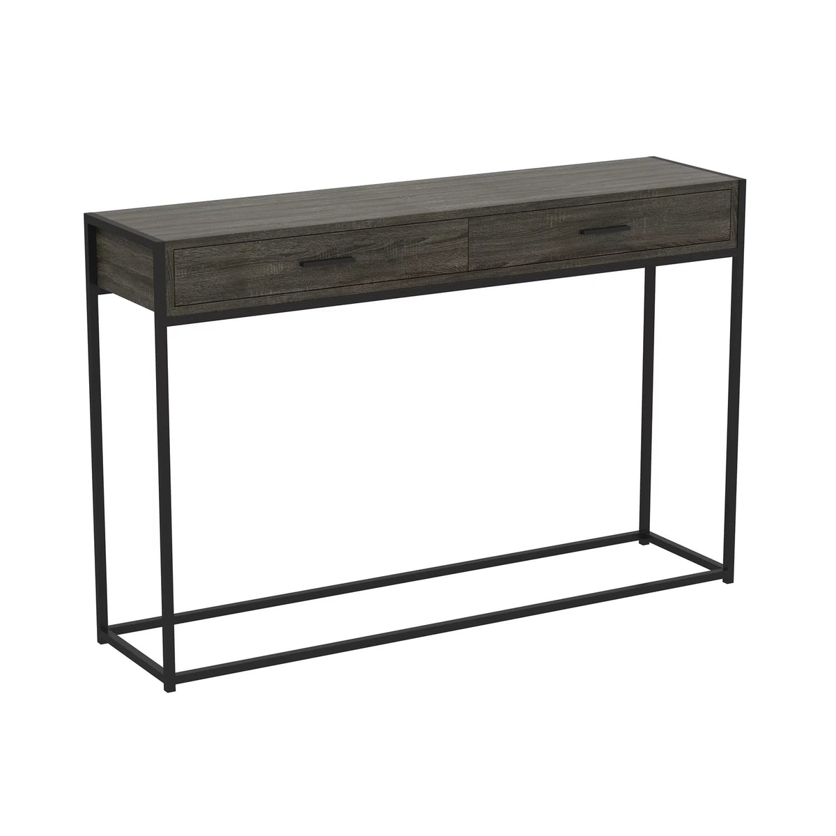 48"L 2-Drawers Black Metal Console Table Dark Grey Wood G8468